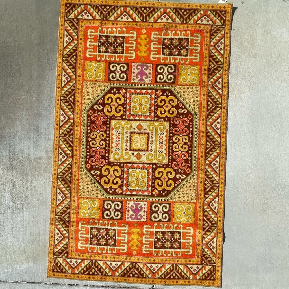 60's CASPIAN Channik Wool Kazak Caucasian UNUSED Mid Century Modern Rya Rug